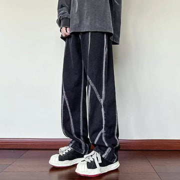 AIDASE  -  High Street Men's Jeans Striped Contrast Color Patchwork Design Loose Versatile Fashion Handsome Straight Leg Pants 21E6536 aidase-shop